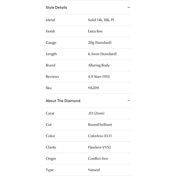 🆕AB || Diamond Nose Stud •Platinum• [Right Side] - Picture 6 of 6